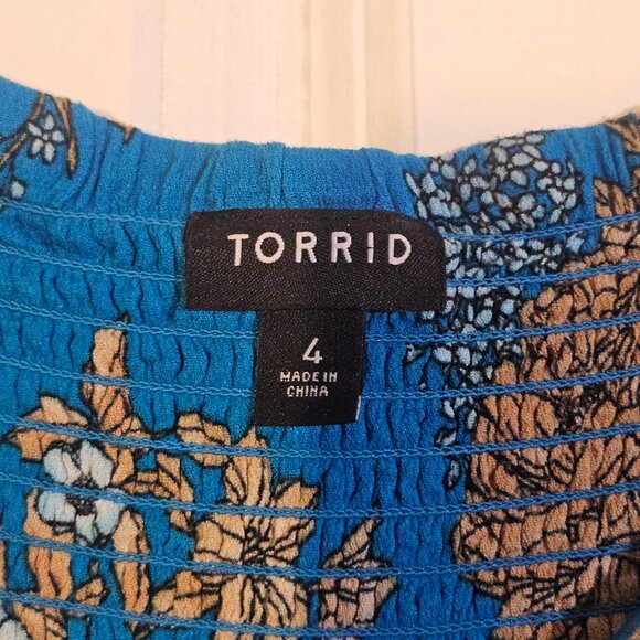 Torrid Sz 4 Gauze Cold Shoulder Skater Dress Plus Size Floral Boho Aesthetic - Picture 4 of 10